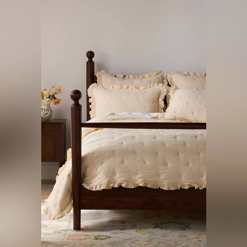 Anthro NAOMI COTTON LINEN BLEND RUFFLE QUILT 4540G636AA Neutral California King